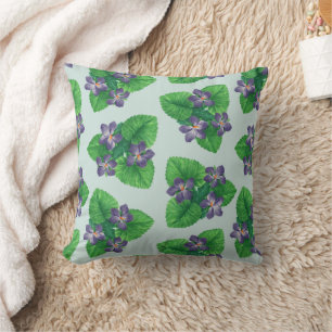 Cojín Decorativo Violetas en azul de vidrio marino