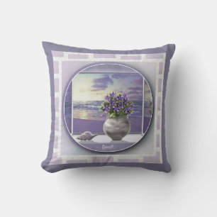 Cojín Decorativo violetas en tarro lunar