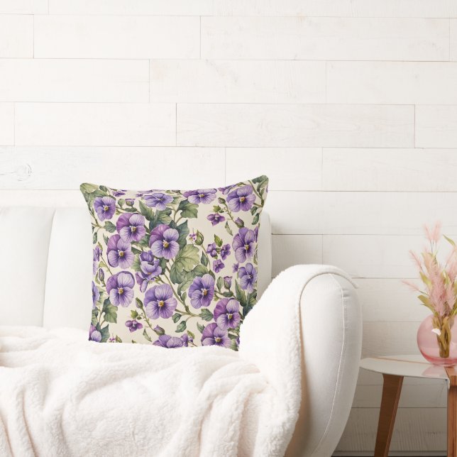 Cojín Decorativo Violetas moradas en blanco (Sofá)