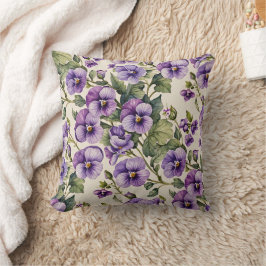 Cojín Decorativo Violetas moradas en blanco