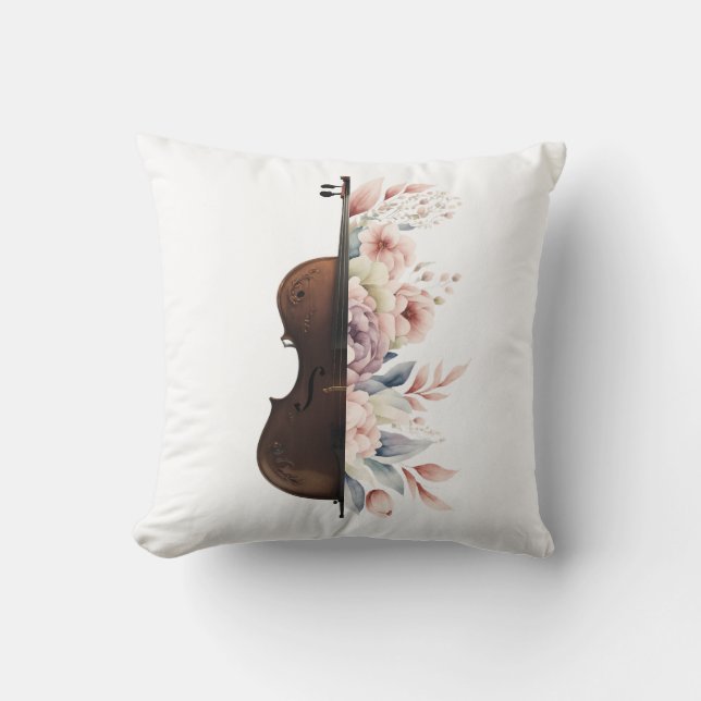 Cojín Decorativo Violín con flores. (Anverso)