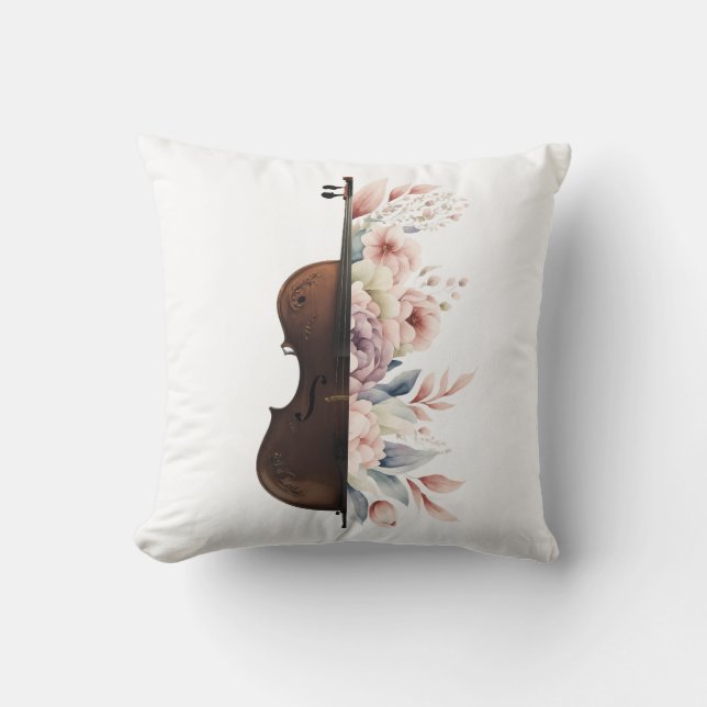 Cojín Decorativo Violín con flores. (Anverso)