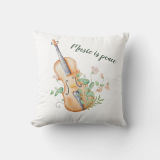 Cojín Decorativo Violin Floral Music is Peace Custom Pillow Cover 