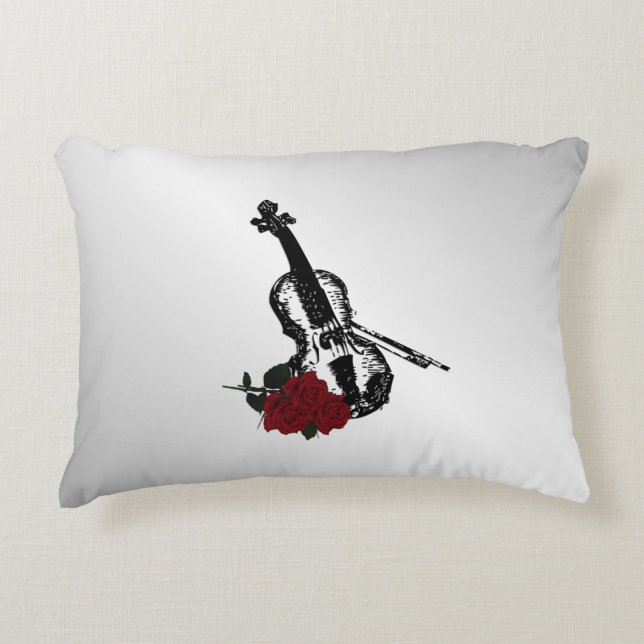 Cojín Decorativo Violín y Rosas Plata (Anverso)
