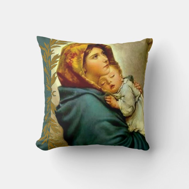 Cojín Decorativo Virgen Madonna Maria con el bebé Jesús (Anverso)