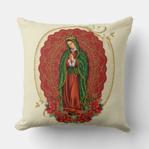 Cojín Decorativo Virgin Guadalupe Navidades Católicos Pointsettia T