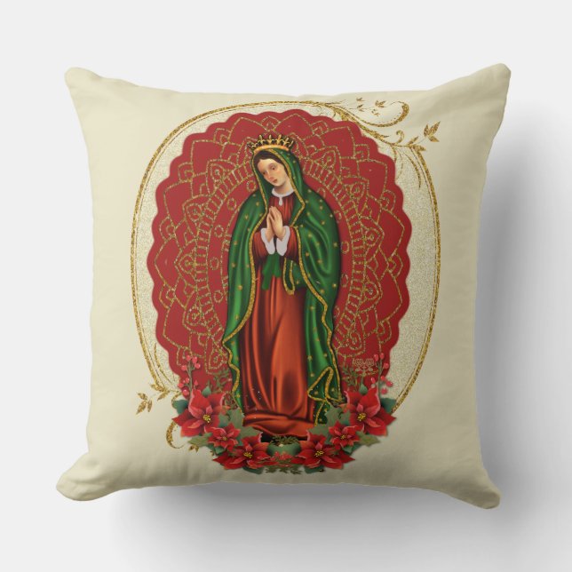 Cojín Decorativo Virgin Guadalupe Navidades Católicos Pointsettia T (Anverso)