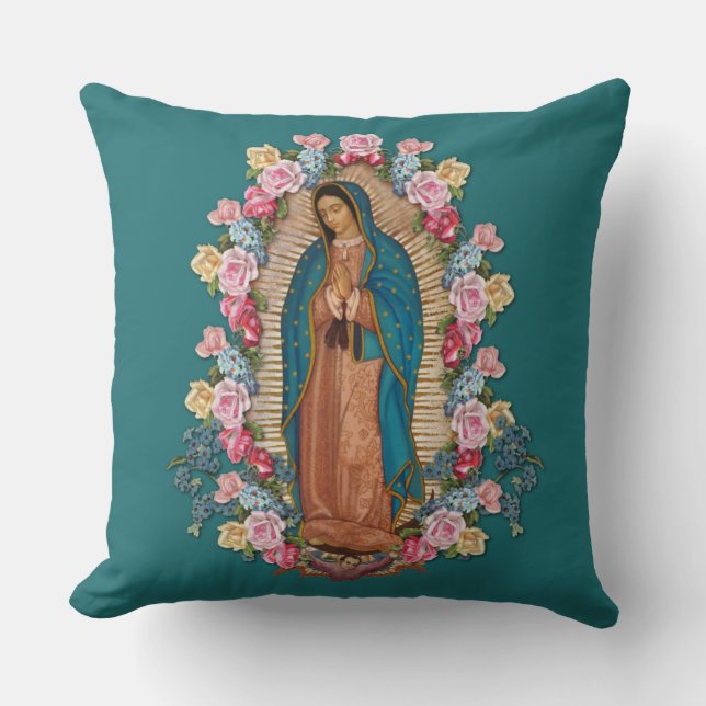 Cojín Decorativo Virgin Guadalupe Rosas religiosos católicos (Anverso)