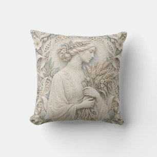 Cojín Decorativo Virgo Porcelana Azul Marfil Estilo Relieve