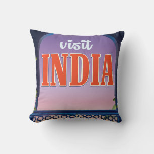 Cojín Decorativo Visita India Vintage travel print.