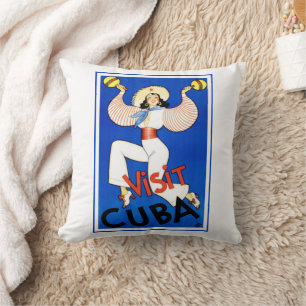 Cojín Decorativo Visite La Habana, Cuba, Cartel de viaje antiguo Ma