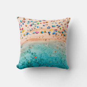 Cojín Decorativo Vista aérea de la playa de arena con sombrillas de