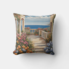 Cojín Decorativo Vista al Mar Mediterráneo Con Flores