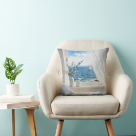 Cojín Decorativo Vista al océano en una ventana del dormitorio
