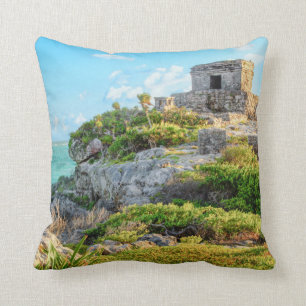 Cojín Decorativo Vista de las ruinas de Tulum, dios del templo de
