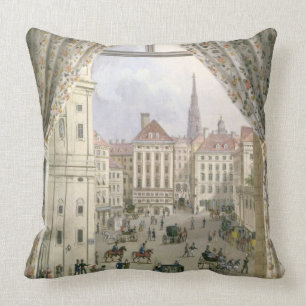 Cojín Decorativo Vista del Freyung, Viena, 1825 (aguazo en pape