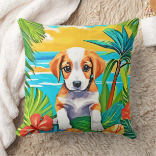 Cojín Decorativo Vista del paraíso de cachorros en la playa