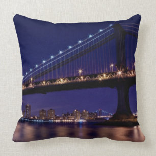 Cojín Decorativo Vista del puente de Manhattan en la noche