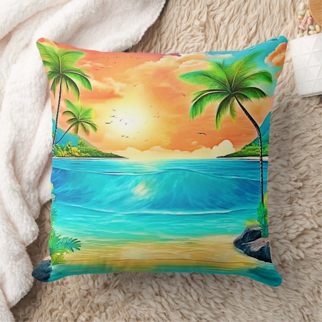 Cojín Decorativo Vista Tropical Sunset Paradise Beach (Manta)