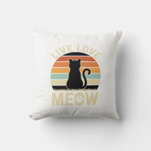 Cojín Decorativo Viva Ama Gatito Diseño Atardecer Vintage_1