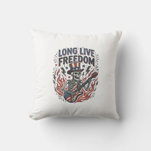 Cojín Decorativo Viva la Libertad Camiseta de Rocker Esqueleto Patr