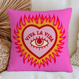 Cojín Decorativo Viva La Vida Ojo Malo Corazón en Llamas Rosa