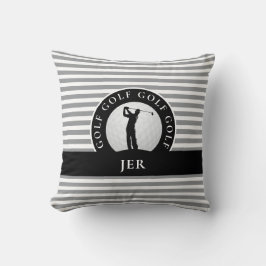 Cojín Decorativo Vive el golf Monograma para golfista Gris Negro Pa