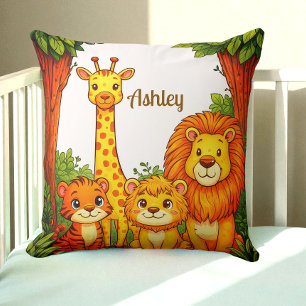 Cojín Decorativo Viverito de Animales Safari Jungla Marrón Blanco 
