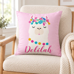 Cojín Decorativo Vivero de monograma de llama de guión rosa