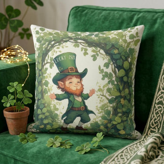 Cojín Decorativo Vivero Mágico del Bosque Afortunado Leprechaun