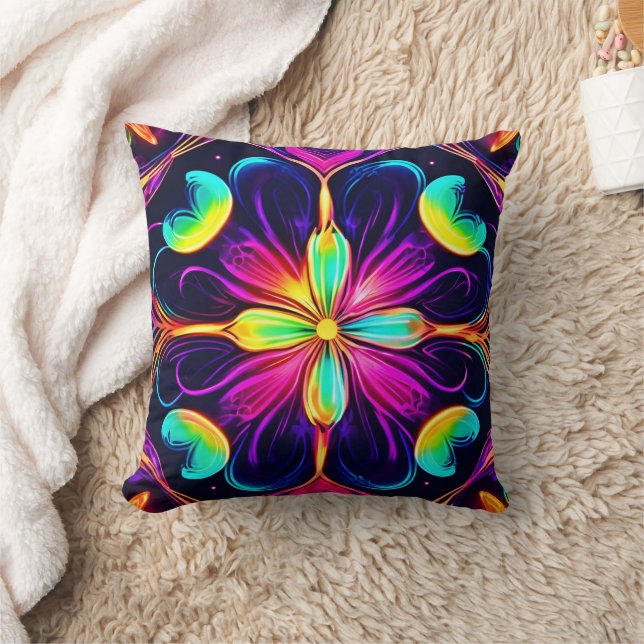Cojín Decorativo Vivid Neon Floral Mandala Art (Manta)