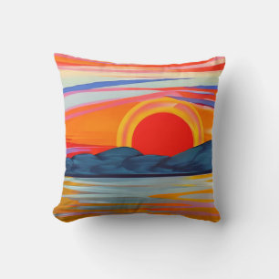 Cojín Decorativo Vivid Ocean Sunset Over Mountains