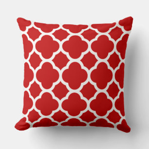 Cojín Decorativo Vivo patrón de cuatro hojas rojo cereza y blanco