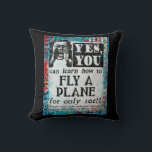 Cojín Decorativo Volar un avión - Funny anuncio de época<br><div class="desc">Un caprichoso y falso anuncio de un periódico victoriano en imitación de "Aprende a volar un avión".</div>