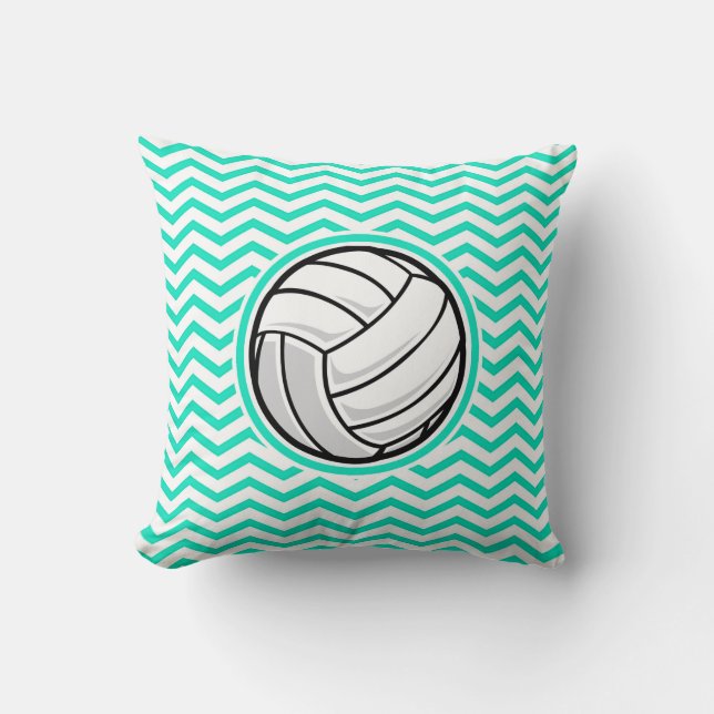 Cojín Decorativo Voleibol; Aqua Green Chevron (Anverso)