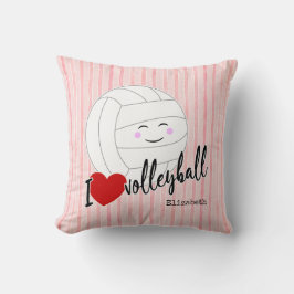 Cojín Decorativo Voleibol de corazón feliz kawaii tiras rosadas niñ