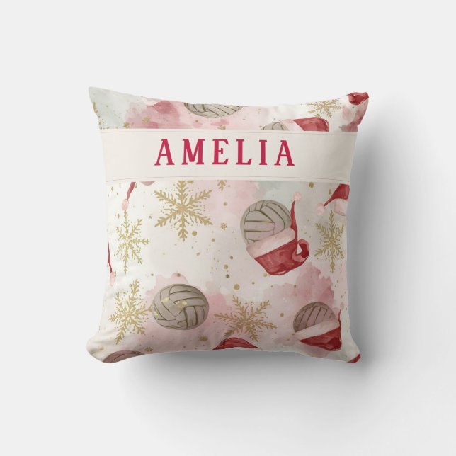 Cojín Decorativo Volleyball Santa Hat Name Christmas   (Anverso)