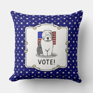 Cojín Decorativo ¡Votar! El viejo perro pastor inglés Gray 1 Cuelme