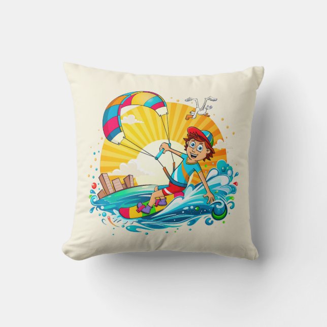 Cojín Decorativo Vrolijke kite surfing illustratie.  (Anverso)