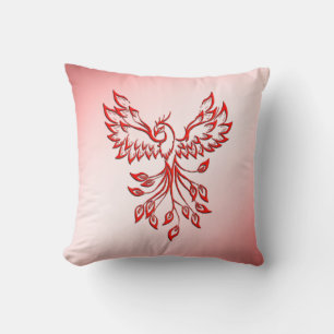 Cojín Decorativo Vuelo de un Fénix Rojo sobre Rosa