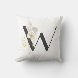 Cojín Decorativo W inicial con color suave Flores salvajes