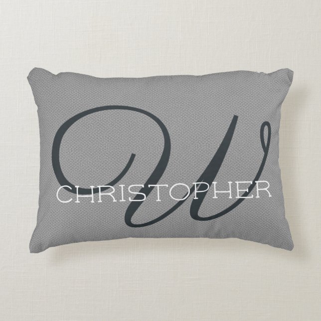 Cojín Decorativo W Nombre Personalizado Inicial Negro Blanco Gris (Anverso)