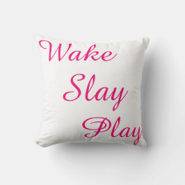 Cojín Decorativo Wake Slay Play White Black and Pink REVERSABLE