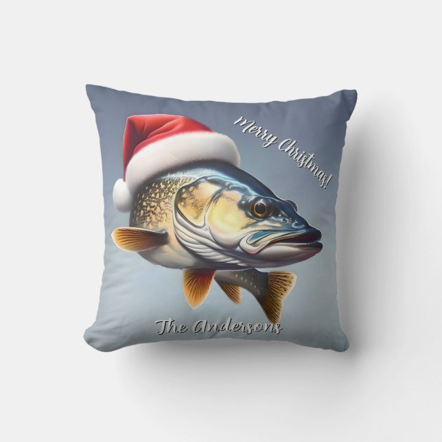 Cojín Decorativo Walleye usando Navidades de Santa Hat (Anverso)