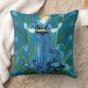 Cojín Decorativo Walter Crane Bluebell Art Nouveau Flor Doncella