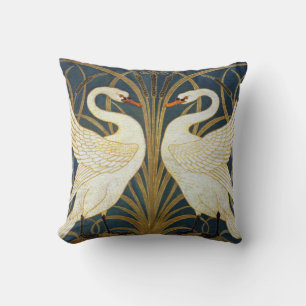 Cojín Decorativo Walter Crane Cisne Vintage y Iris Arte Nouveau