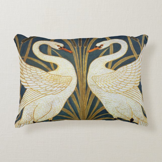 Cojín Decorativo Walter Crane - Swan, Rush E Iris Art Nouveau (Anverso)