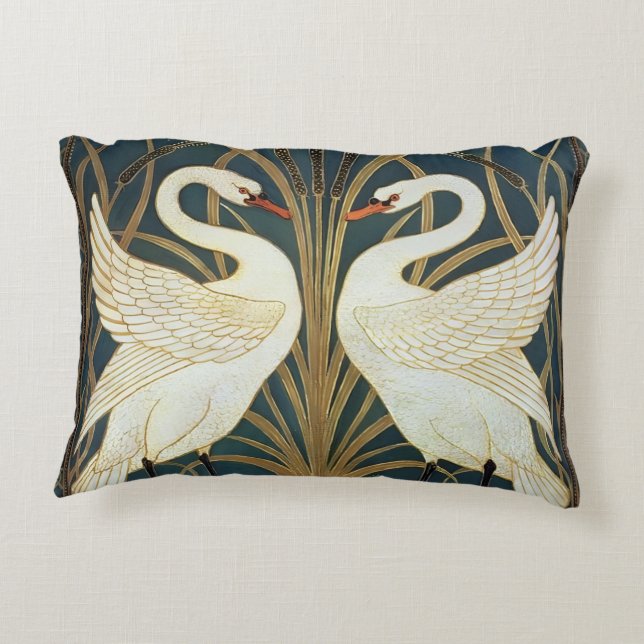 Cojín Decorativo Walter Crane Swan, Rush E Iris Art Nouveau (Reverso)