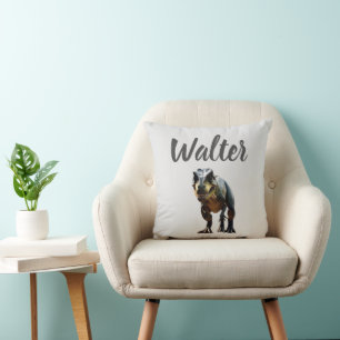 Cojín Decorativo Walter Nombre Con Dinosaurio T Rex,