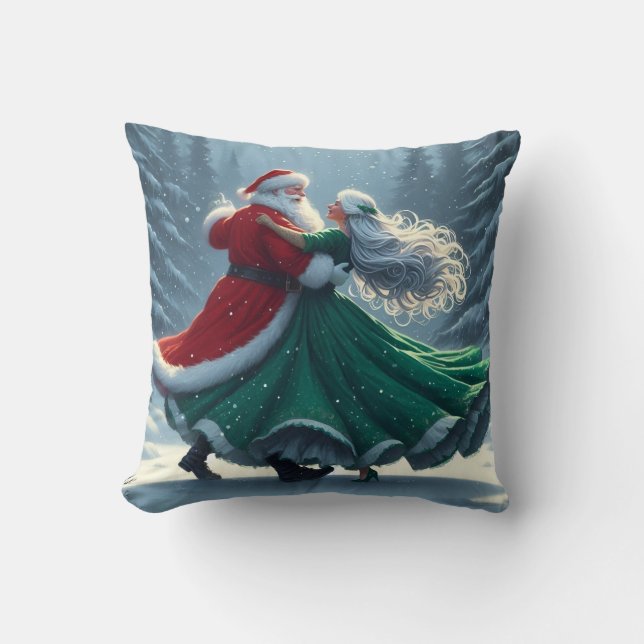 Cojín Decorativo Waltzing Santa y la Sra. Claus (Anverso)